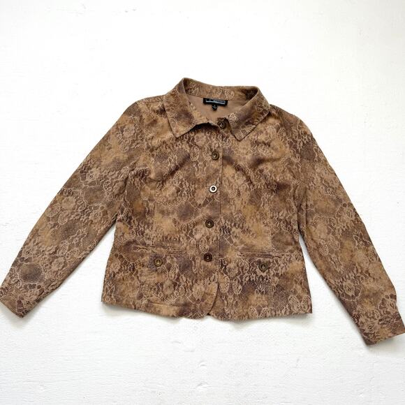 Y2K Linear Micro Corduroy Snake Print Jacket L Button Front - Picture 1 of 6